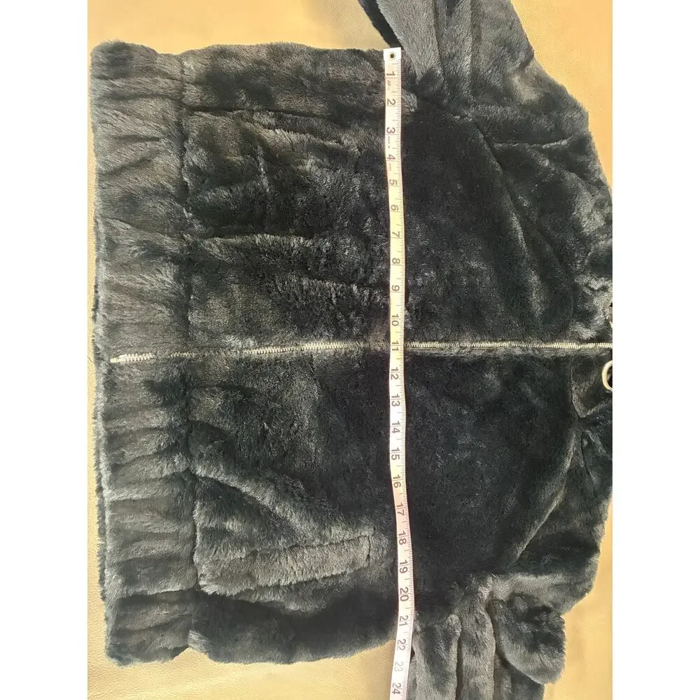 Ambiance Black Faux Fur Hooded Zip Jacket Women's Small Soft Plush Coat